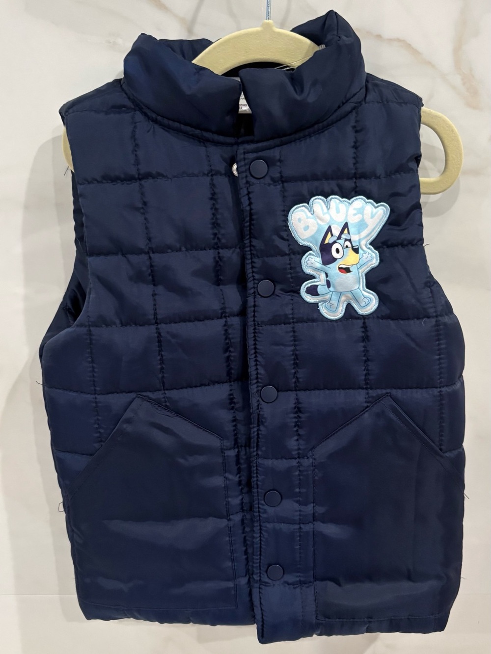 Children's Navy Quilted Sleeveless Vest with Bluey Patch